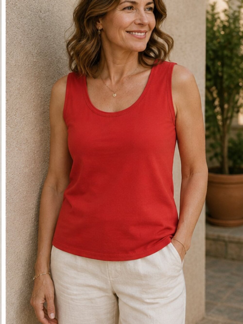 Cotton Ginny 100% Cotton Knit Red Tank Top Sleeveless Size XL